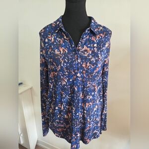 Sandwich stretchy jersey print button down shirt Sz M